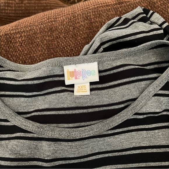 LuLaRoe Julia Dress Women's Size XXS Black Gray Striped T-Shirt Bodycon Casual - Picture 6 of 6